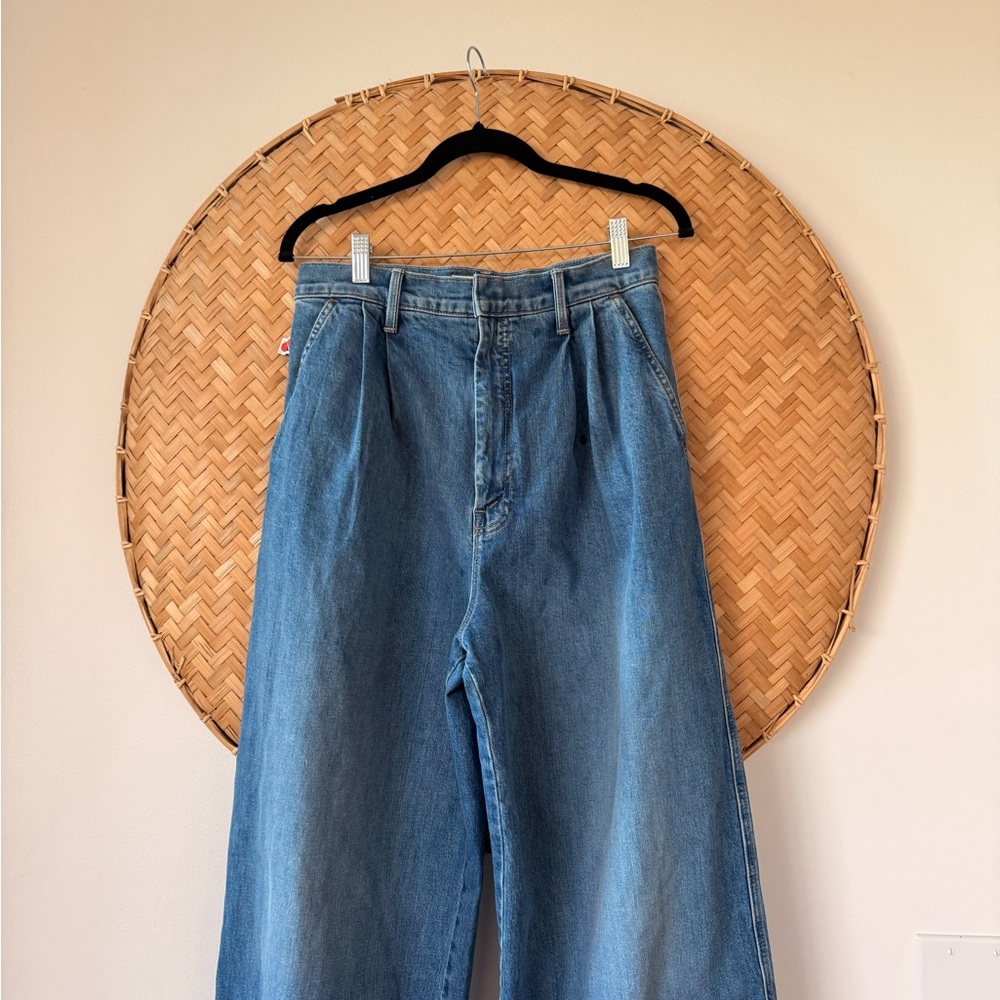 CLARE V x MOTHER PLEATED BELL PREP HEELED WIDE LEG JEANS PLAYING‎ IN PARIS SZ 28 - Picture 7 of 14